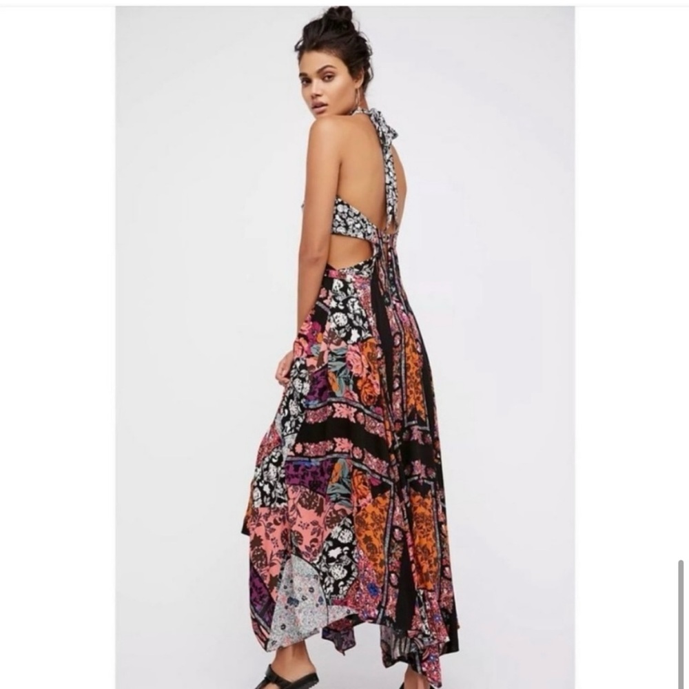 Free People Patchwork Maxi Dress in Black, Pink, Orange and Purple - Picture 2 of 16